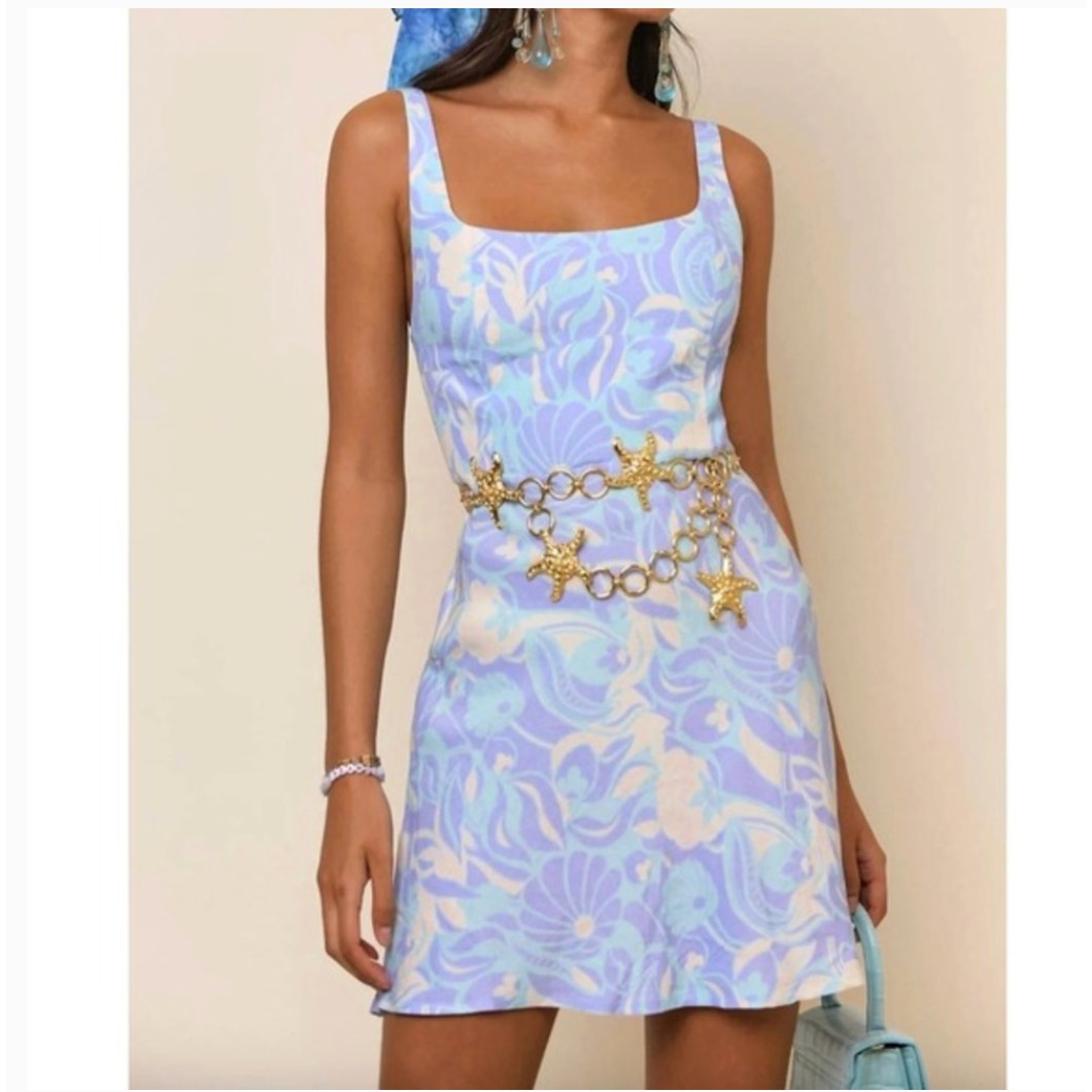 Rixo Rohan Dress Lilac Abstract Shell Floral Print Sleeveless 12